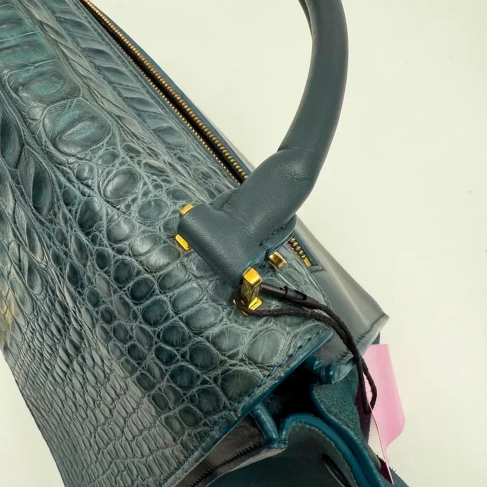 💎RARE GEM💎 Genuine CELINE Croc Embossed Trapèze Bag - RARE TEAL COLOR‼️ - Picture 13 of 15